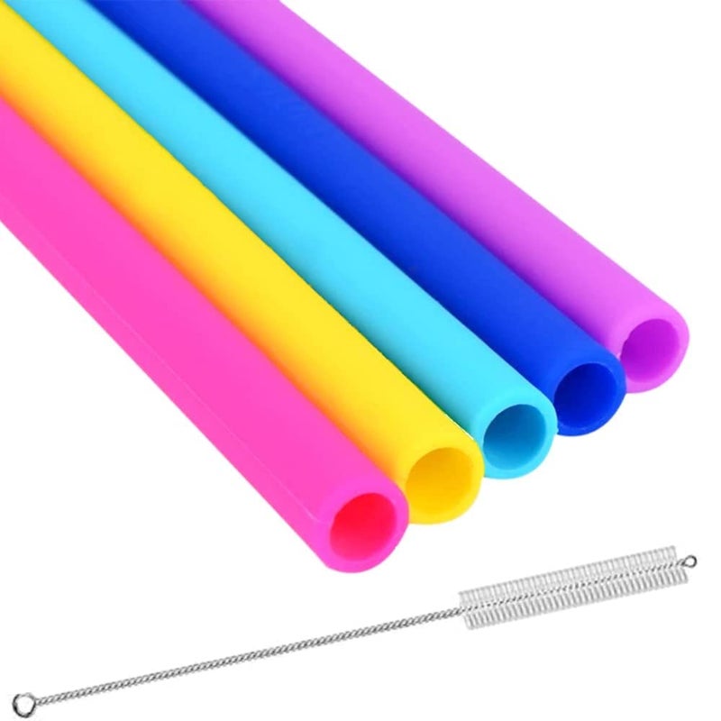Vitrix Kitchenware Reusable Silicone Drinking Straws - Set of 5 - BPA Free - Free Cleaning Brush Included - 10" Long Extra Wide Fat Straws - Great Gift for Smoothies & Bubble Tea Lovers - Image 1